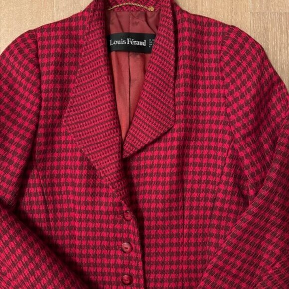 Rare Vintage Louis Féraud Red Houndstooth Jacket – Wool/Mohair – Made in Germany - Picture 14 of 15